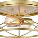 WELTRANS 2Light Flush Mount Ceiling Light Fixture, Industrial Modern Gold Ceiling Lamp, Vintage Farmhouse Light Fixture for Hallway, Bedroom, Dining Room, Living Room, Kitchen, Entryway