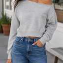 SOFIA'S CHOICE Women Off the Shoulder Sweatshirt Crop Top Long Sleeve Cropped Pullover Lightweight Loose Fit Fall Tops (Gray, XL)