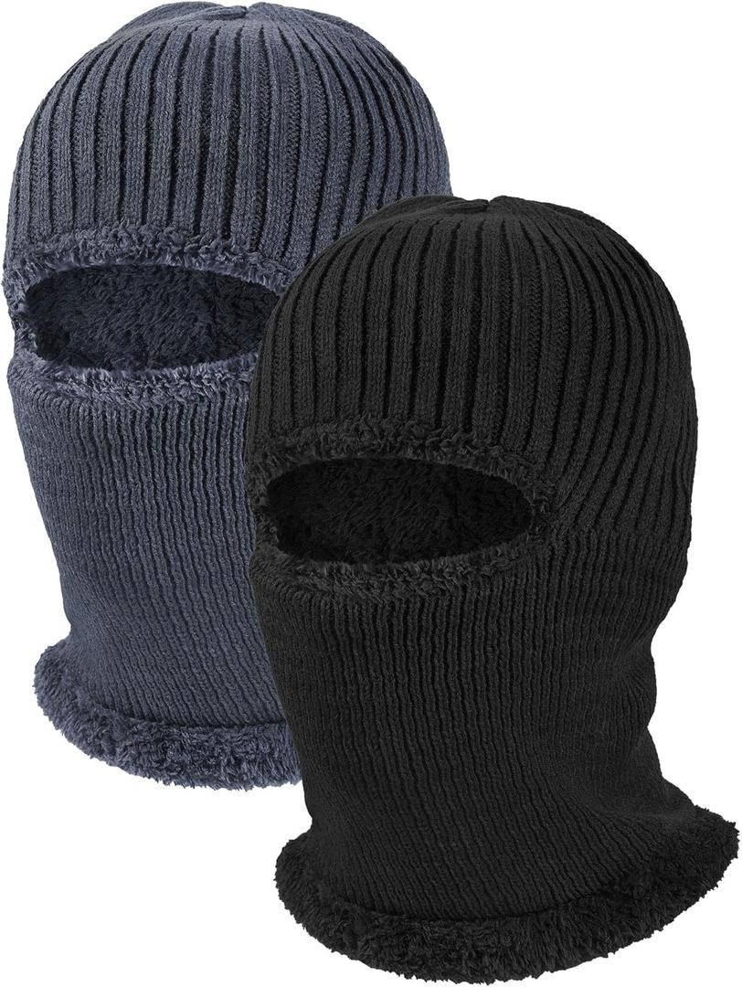 2 Pieces Winter Face Mask Ski Masks Warm Knitted Balaclava for Men Women Fleece Windproof Face Cover for Outdoor Sports (One Size, Black, Grey)