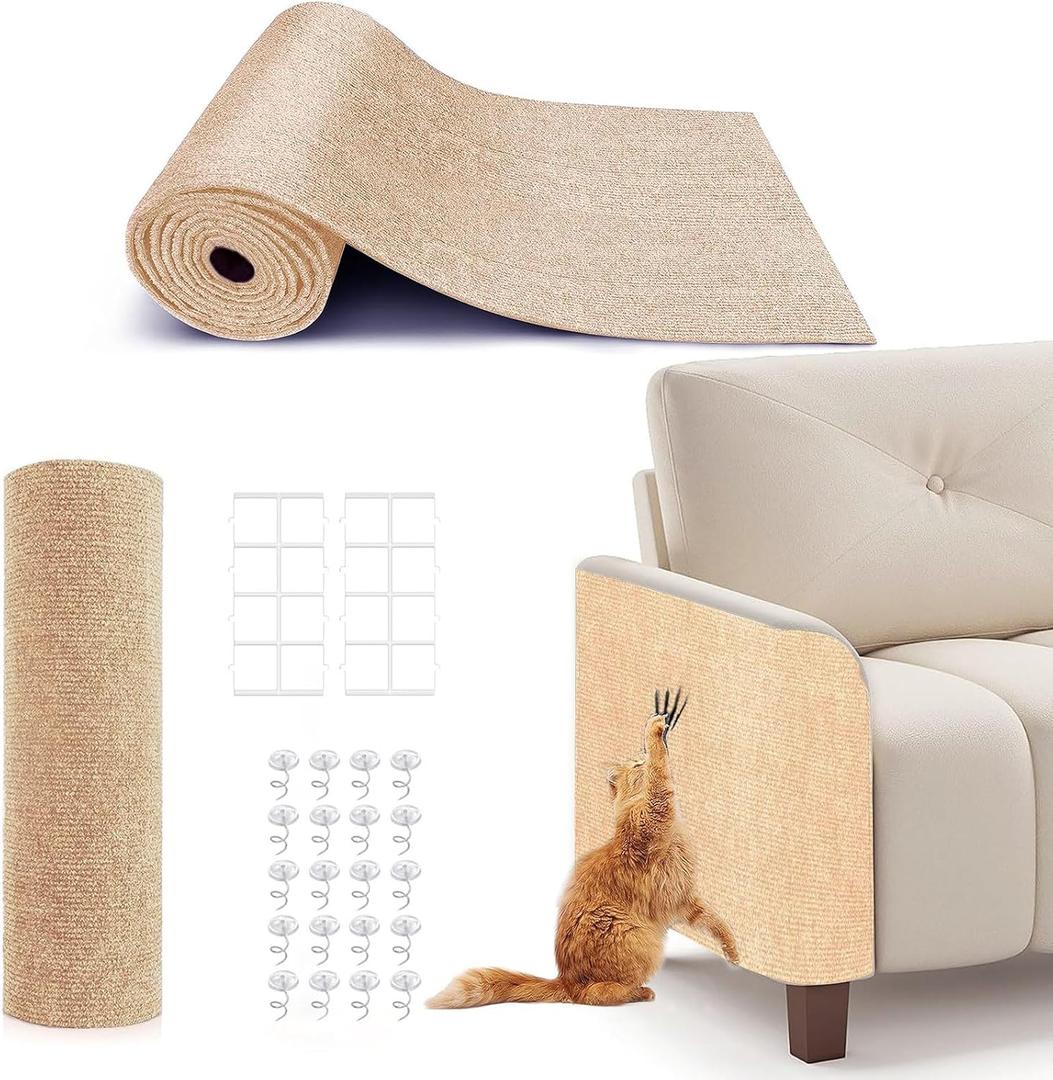 78.7"X15.8" Cat Scratching Mat, Self-Adhesive Cat Scratch Carpet, DIY Cats Scratch Furniture Protector for Couch, Sofa, Wall & Door, Durable Furniture Guards Couch Scratcher from Cats Claws (Beige)