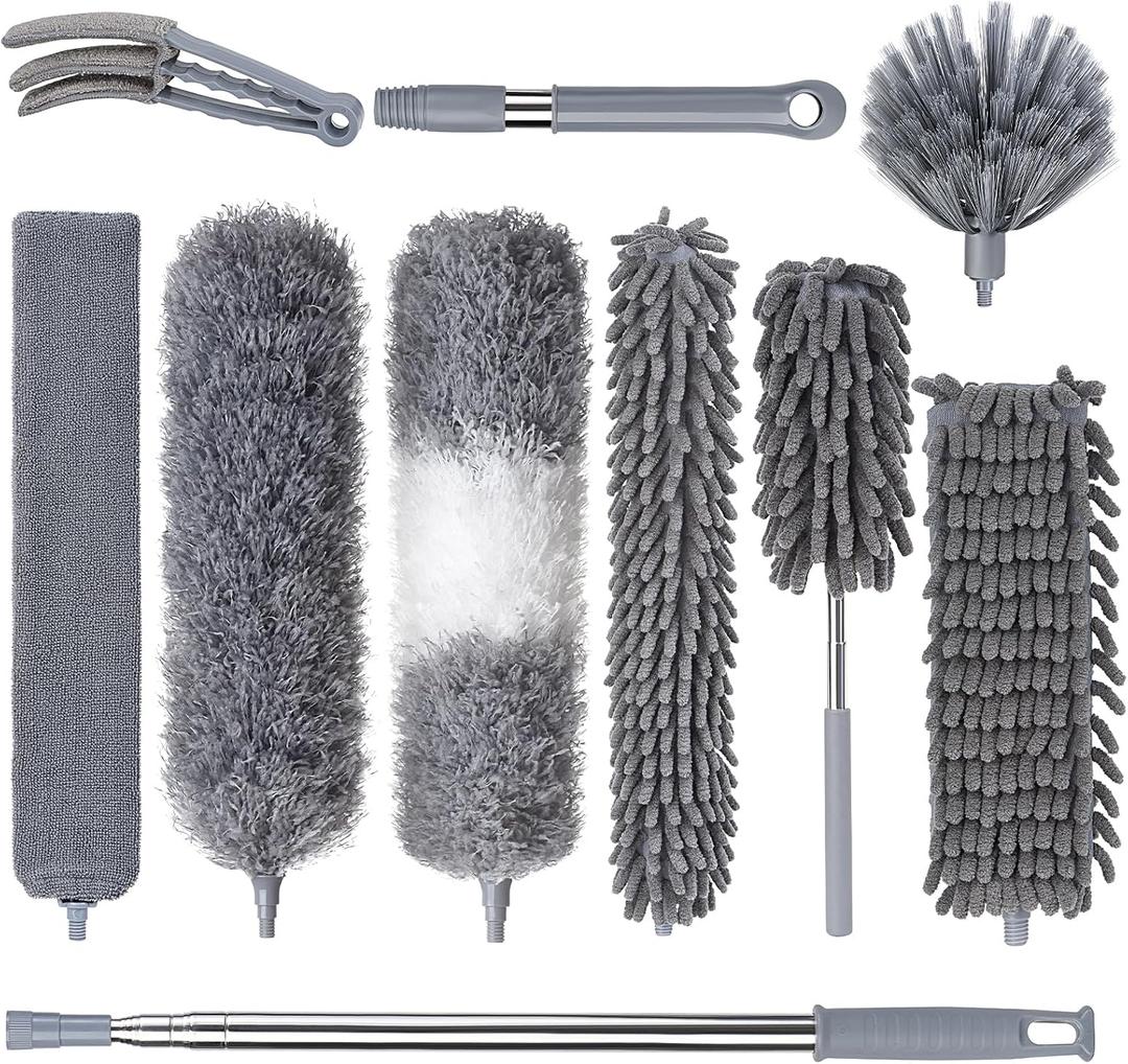 Dusters for Cleaning, Feather Duster Set, 10PCS Duster with Extension Pole Up to 100'' - Extendable, Bendable, and Washable for Ceilings, Chandeliers, and Furniture
