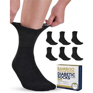 Pembrook Bamboo Viscose Diabetic Socks for Women & Men - 5 Pairs Ankle Diabetic Socks for Men 9-12 for Swollen Feet & Neuropathy | Moisture Wicking | Black