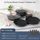 SODAY 12 Pcs Pots and Pans Set Non Stick, Cookware Sets Black Granite Induction Cookware, Non-toxic Healthy Nonstick Kitchen Cooking Set with Frying Pans Set, Saucepans (PFAS/ PFOA/ PFOS Free), 12 Pieces