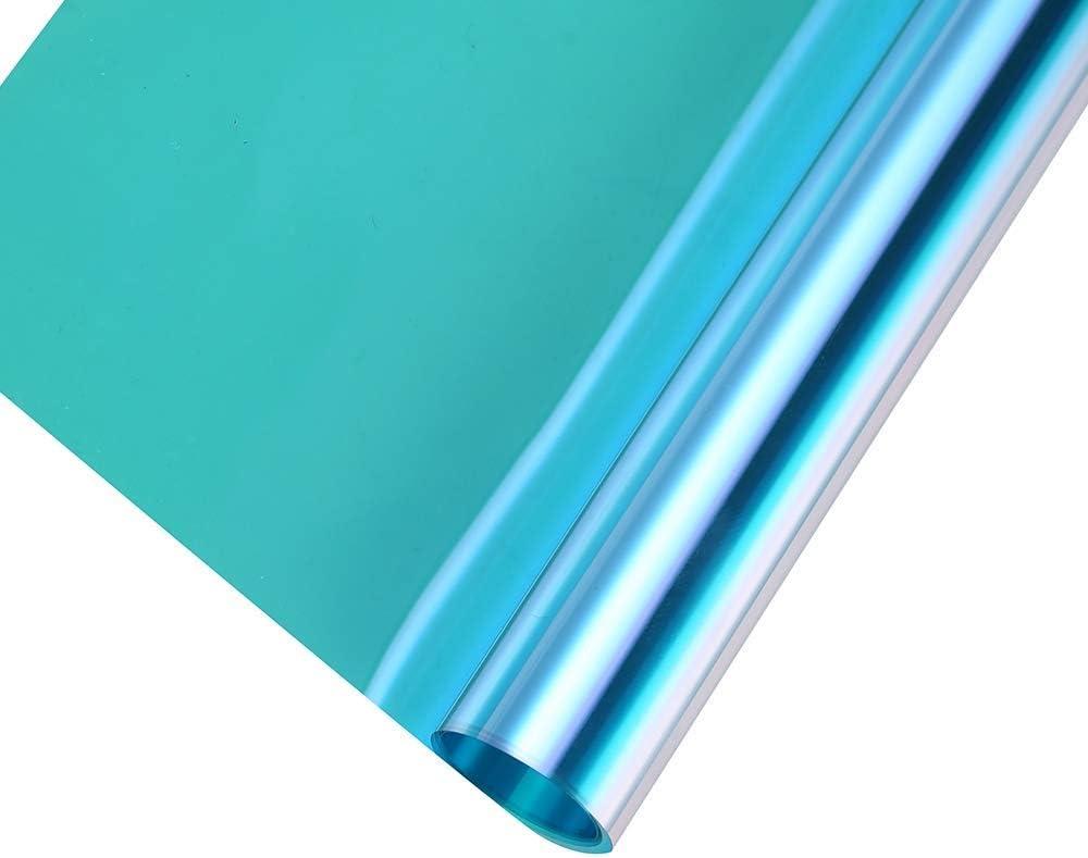 Transparent Decorative Window Film Anti UV Colorful Adhesive Vinyl Heat Insulation Solar Window Tinting Sheets Glass Film for Christmas Home Decoration, 24Inch x 10Feet, Blue