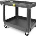 MaxWorks Heavy Duty 2Shelf Service Cart 500 lb Capacity Polypropylene Utility Cart with 5" NonMarring Casters Deep Trays and Built-in Tool Storage for Garage Warehouse Workshop (80855)