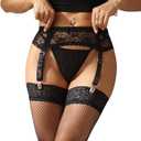 ohyeahlady Lace Garter Belt for Women Sexy Suspender Belt with 4 Meatal Clip Adjustable Garter Lingerie for Thingh Highs (Medium-Large, Black)