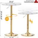 Finnhomy 24'' Round Cocktail Bar Table with Metal Base, Tall Bistro Pub Table, Adjustable 27.9''-35.4'' Counter Bar Height for Kitchen, Dining Room, Living Room, Easy Assembly, Gold