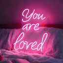 You are Loved Neon Sign, Heartwarming Quote Light Up Sign for Home Bedroom Living Room Anniversary Valentine Day Encouragement Gift Wall Table Decor, USB Powered Decorative Light 14.2 x 10.6 In