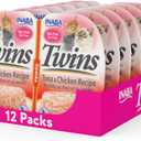INABA Twins for Cats, Grain-Free Shredded Chicken & Broth Gele Side Dish/Complement/Topper Cups, 1.23 Ounces per Serving, 14.76 Ounces Total (12 Servings), Tuna & Chicken Recipe, Best By 02.05.26