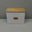 Extra Large Bread Box for Kitchen Countertop Corner Breadbox for Homemade Bread Metal White Honeycomb Pattern Embossed Bread Storage Container Bin with Bamboo Lid Fits 2 Loaves of Bread