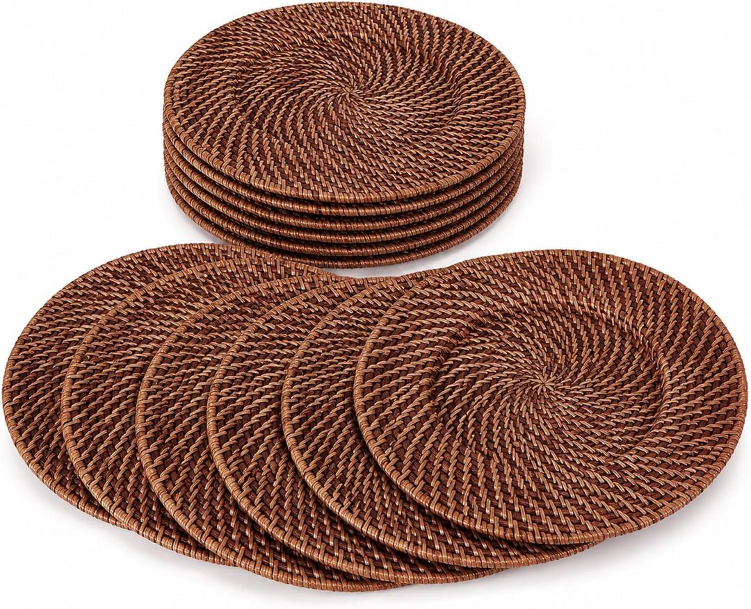 12 Pack 13" Rattan Charger Plate, Dark Brown, Classic