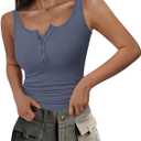 PRETTYGARDEN Womens 2026 Summer Tank Tops Ribbed Knit Slim Fit Sleeveless Henley Shirts Casual Basic Button Up Blouse (X-Large, Blue Grey)