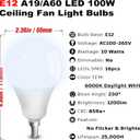 E12 100W Equivalent LED Candelabra Bulbs, E12 A19 A60 LED Ceiling Fixtures Light Bulbs 6000K Daylight White,Bright Small Candelabra Screw Base Globe Shape Chandelier Bulbs 10W 1200lm,Non Dimmable,3Pcs