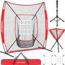 VAVOSPORT 7x7' Baseball Net Set - Portable Softball & Baseball Net, Batting Tee, Ball Caddy, Strike Zone, Training Equipment for Youth Practice