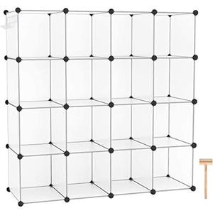 C&AHOME Cube Storage Organizer, 16-Cube Shelves Units, Plastic Storage Cubes, DIY Closet Organizer, Modular Closet Storage Shelves Ideal for Home, 48.4" L 12.4" W 48.4" H Transparent SUM3016W