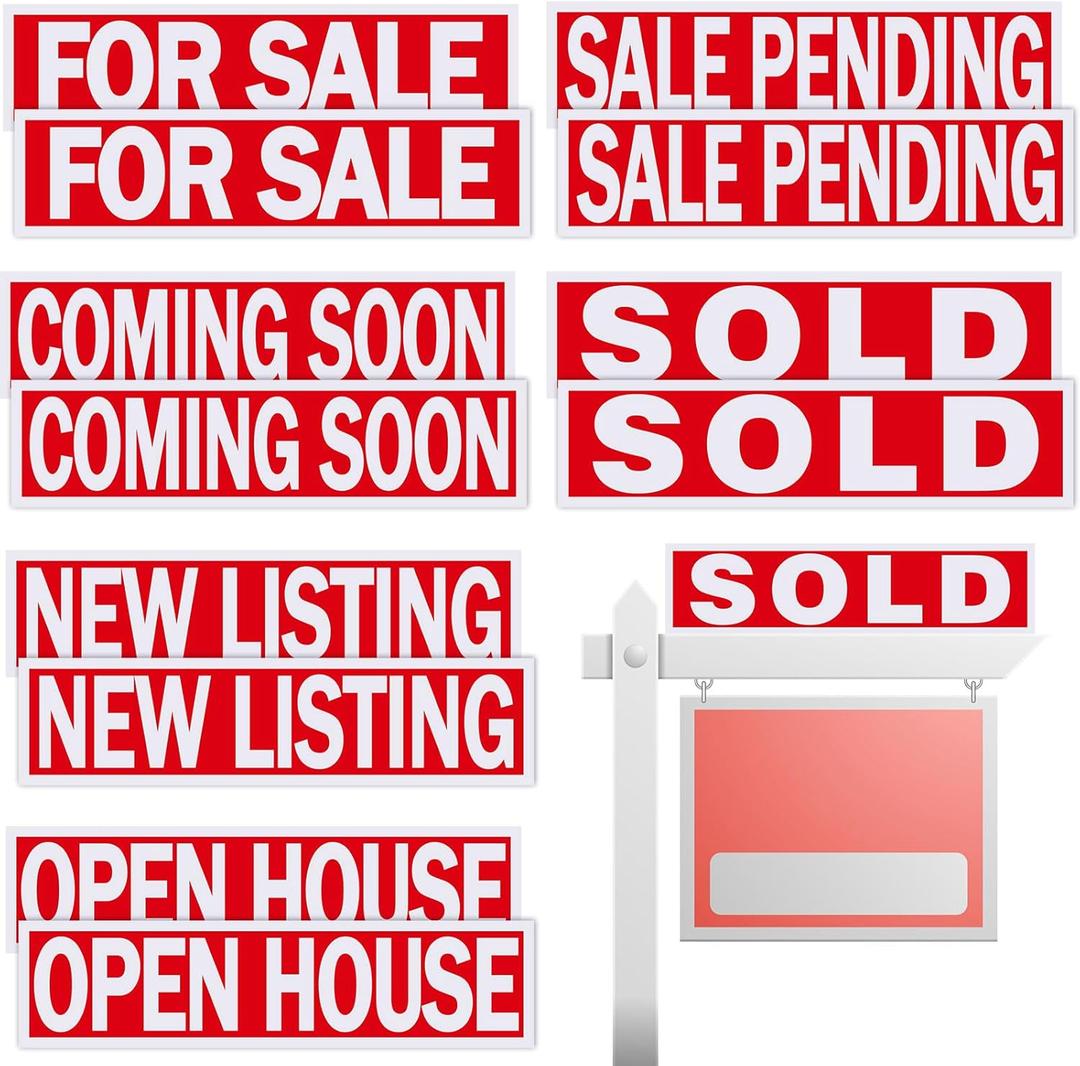 Juexica 12 Pcs Real Estate Rider Signs 24 x 6 Inch Coming Soon, for Sale, Pending, Sold Waterproof Signs Rider Real Estate with Different Messages(Red with White)