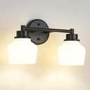 Emak 2-Light Vanity Light, Modern Farmhouse Black Bathroom Fixture Over Mirror With Milk Glass Shade, VL122-BK-ML-2