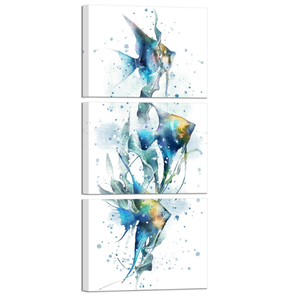 Apicoture Teal And White Canvas Decor Tropical Marine Wall Art with Vibrant Ocean Theme Painting Perfect Fish Posters For Beach House or BathroomWall Decor (002)