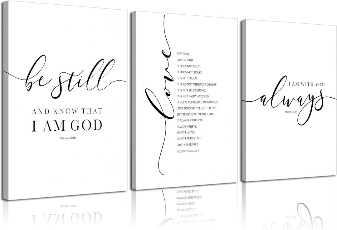 3Pcs Framed Bible Verse Canvas Wall Art Christian Scripture Posters Prints Inspirational Wall Decor Pictures Paintings for Living Room Bedroom Home Decoration, Ready to Hang (16x24in)