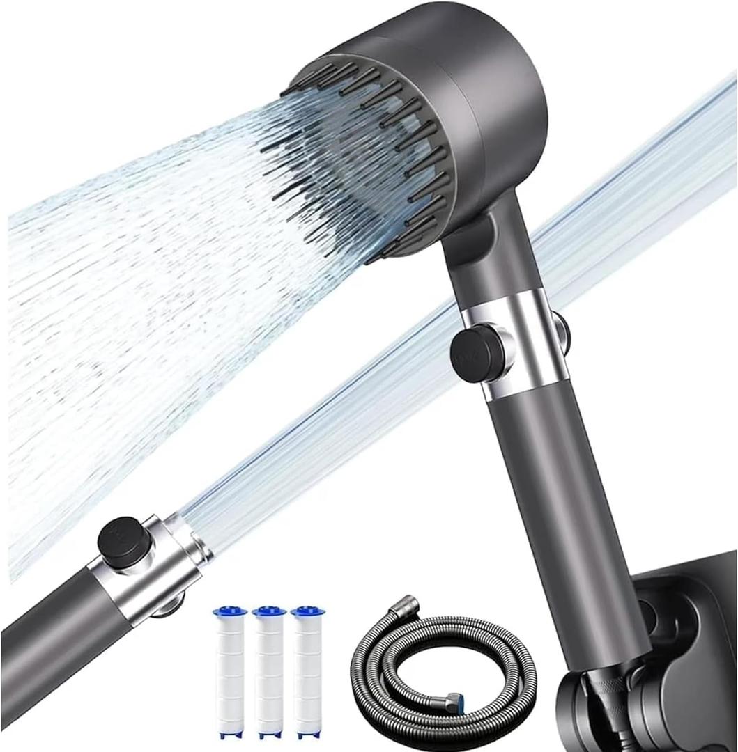 Filtered Shower Head with Handheld,ion High Pressure 4 Spray Mode Showerhead with Filters,Water Softener Filters Beads for Hard Water - Remove Chlorine - Reduces Dry Itchy Skin