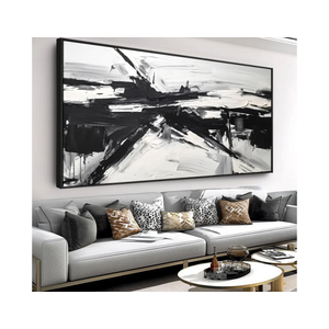 Wall Art Abstract Canvas Painting Black and White Modern Artwork for Living Room Bedroom Dining Room Home Office Decor 20"x40" with Framed
