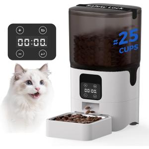 6L Automatic Cat & Small Dog Feeder - Programmable Pet Feeder with 36 Daily Meals, Detachable Stainless Steel Bowl, 25 Cup Capacity Smart Food Dispenser for Easy Cleaning
