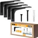 8" Heavy Duty Countertop Support Brackets 4PCS, 400 lb 5 mm Steel  Hidden Floating Shelf Corbel | Matte Black Powder-Coated L Brackets Incl Screws for Quartz Granite Wood Concrete Laminate