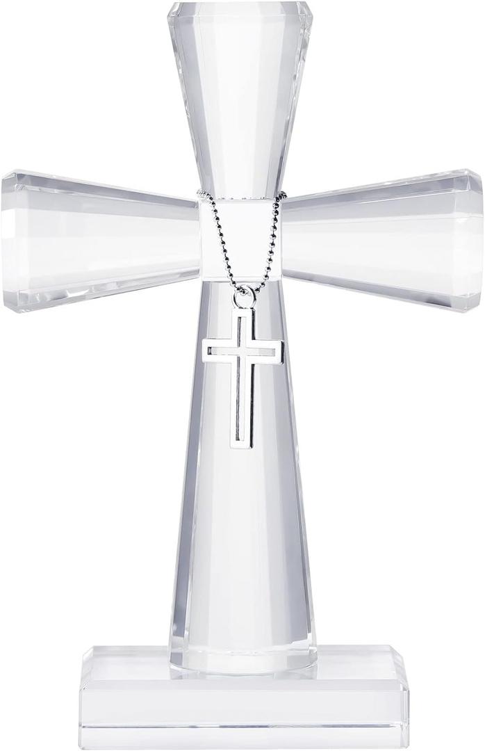 YWHL Handmade Crystal Cross Standing Religious Gifts for Women Men, Glass Cross Collectible Figurines for Home Decoration