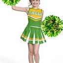 Spooktacular Creations Girl Cheerleader Costume, Halloween Cute Cheer Uniform Outfit with Accessories for Dress Up Parties (Small(5-7 yrs), Yellow Green)