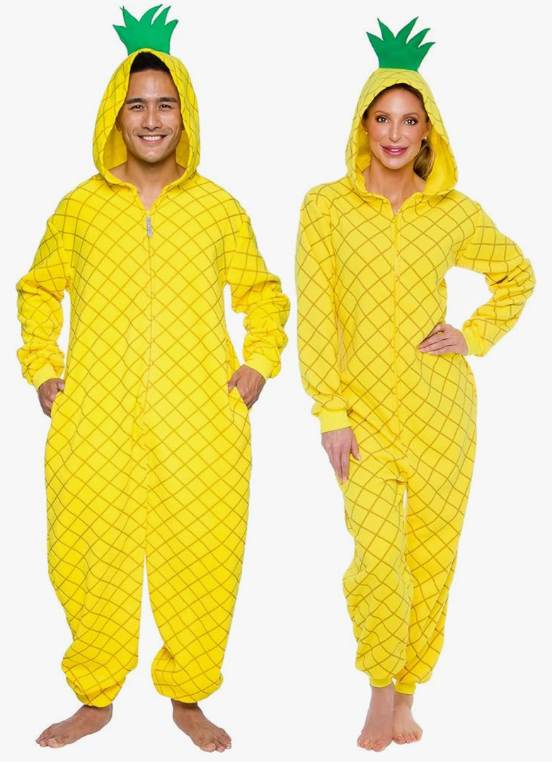 Funziez! Slim Pineapple and Avocado Adult Onesie - Food Halloween Costume - One Piece Cosplay Suit for Adults, Women and Men Size L