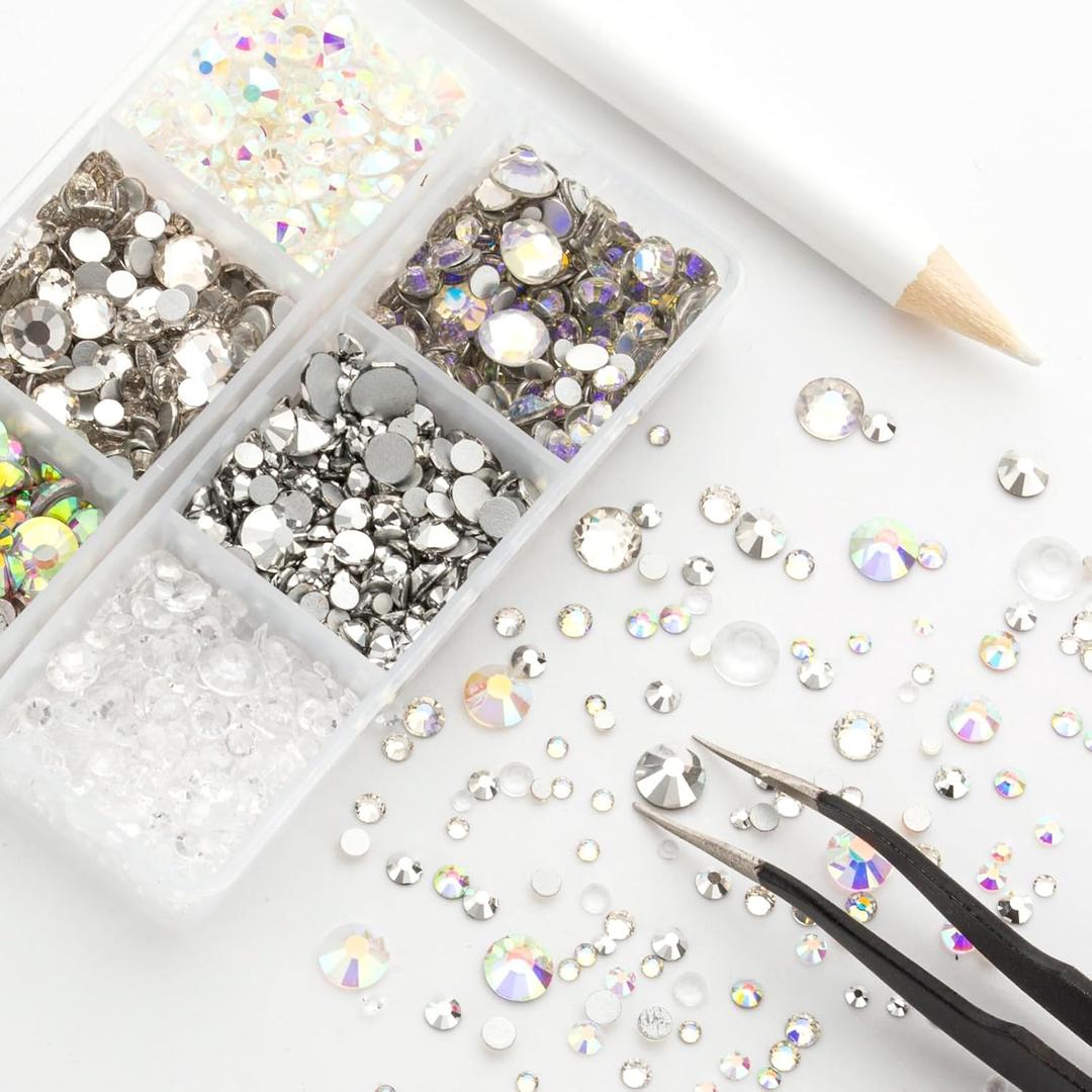 2 x 3500PCS SS6-SS30 White Mix Size 6 Grid Box Glass Rhinestones Crystal Flatback Glitter Stones for Nail Art Accessorie DIY Crafts Decoration