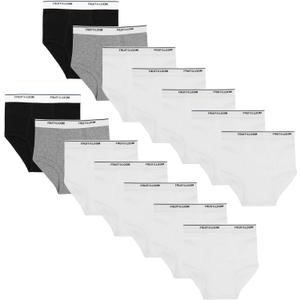 Fruit of the Loom Boys' Tag Free Cotton Briefs Underwear (Assorted Colors) (Medium, Boys  14 Pack  Black/White/Grey)