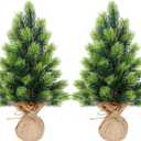 Lulu Home 2 Packs 16.5 Inch Artificial Mini Christmas Tree, Small Tabletop Desktop Xmas Tree with Burlap Base, Realistic Pine for Home Office Party Festival Decorations