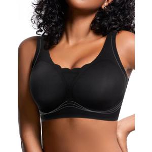 Wireless Bras with Support and Lift Full Coverage Bra No Underwire Seamless Lightly Padded Bra (X-Large, Black)