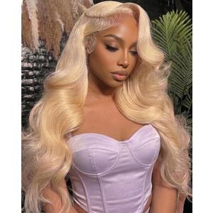 30 Inch 613 Lace Front Wig Human Hair Guaranteed 100% Virgin Human Hair 250 Density Body Wave Blonde Wig Human Hair Soft 613 HD Lace Frontal Wigs Takes Color Evenly Streak-Free Tiny Knots
