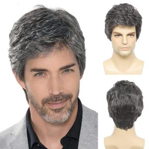Men's Grey Wig, Short Men Wigs Layered Natural Hair Heat Resistant Synthetic Cosplay Costume Halloween Wigs for Men Male Guy