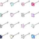 SEEDRILL Nose Rings Studs for Women 16Pcs 20G/18G Nose Studs Hypoallergenic 316L Surgical Steel Nose Piercings Jewelry 3mm CZ & Opal Nose Ring L Shape Nose Stud 20 Gauge Nose Screw Studs