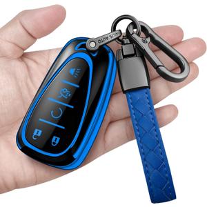 Sindeda for Chevrolet Key Fob Cover with Keychain Soft Full Protection Key Shell Key Case Compatible with 2016-2025 Chevy Equinox Malibu Spark Cruze Traverse Blazer (Blue, 5 Buttons)