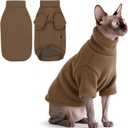 Idepet Sphynx Cat Warm Turtleneck Sweater Hairless Cats Shirt Pullover Kitten T-Shirts Thick Soft Fleece Clothes Cute Outfit Coat Pajamas for Cats and Puppy (Coffee, Medium)