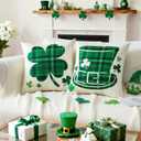 Artscope St Patricks Day Clover Green Hat Throw Pillow Covers 20x20 Inch Set of 2, Buffalo Plaid Shamrock Hat Holiday Decoration Pillow Cases for Home Sofa Couch