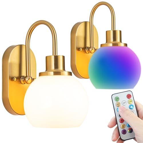 Battery Operated Wall Sconce Set Of Two, RGB Color Changing Dimmable Sconces With Remote For Bedroom Living Room, Easy To Install