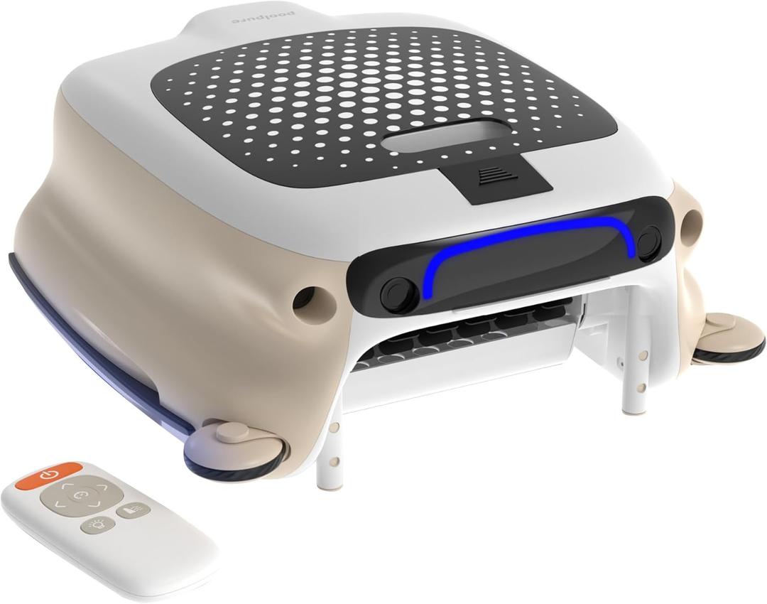 PoolPure PRS100A Robotic Pool Skimmer with 7600mah Super Long Battery Life, Manual Controller Automatic Manual Dual Mode, 10L Big Basket (Without Solar Panel) (white)