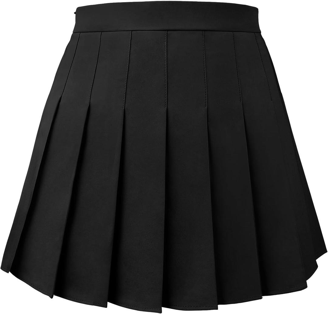 Pleated Skirt for Women Skater Skirt with Shorts Elastic Waist Plus Size Tennis Skirts (3X-Large, Black)