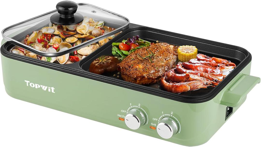 Topwit Hot Pot with Grill, Korean BBQ Grill, 2-in-1 Electric Pot