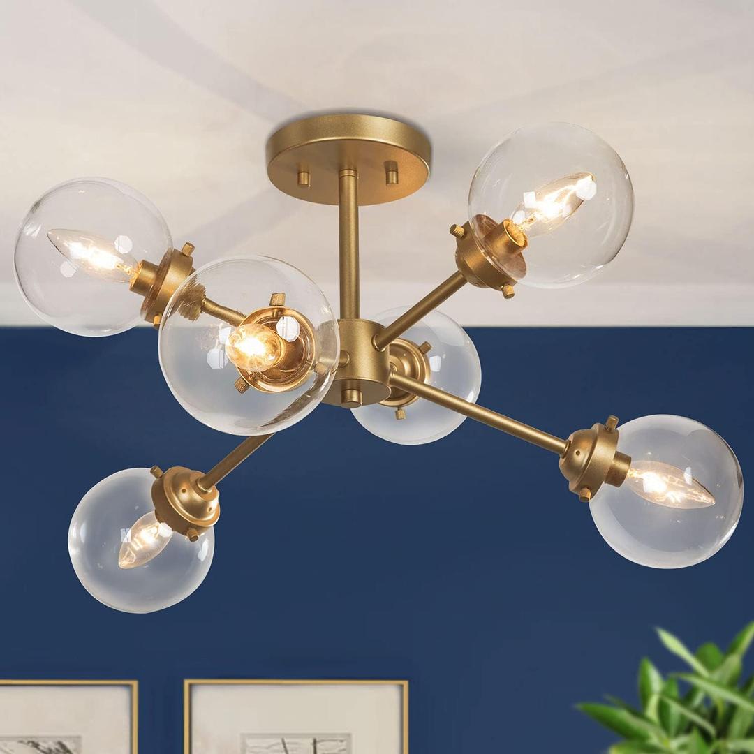 KSANA Gold Semi Flush Mount Ceiling Light, Gold Chandeliers for Dining Rooms, Kitchen, Living Room, D25.2 x H13