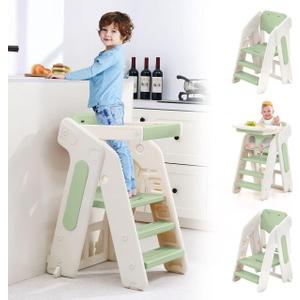 4-in-1 Kids Standing Tower for Counter, Convertible Highchair for Babies