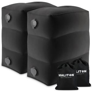 Maliton Inflatable Foot Rest Pillow, Airplane Travel Bed for Toddler, Car Seat Foot Rest for Kids, Adjustable Height Leg Rest Pillow for Airplane, Home, Office(Black, 2 Pack)