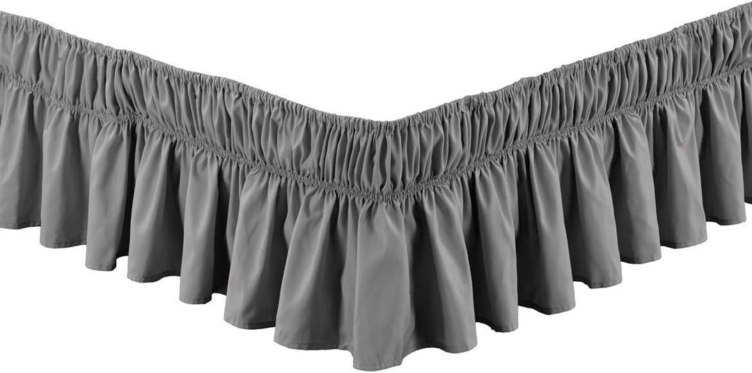Fancy Collection Queen - King Easy Fit Bed Ruffle wrap Around Elastic Bed Skirt with 17" Drop New Easy Install Solid Grey (Gray)