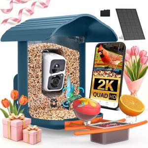 Birdsnap PAV-Bird Feeder with Camera,2K HD with 64GB Card, AI Identify Smart Bird House Cam Solar Panel,Live Stream,Motion Detection,Auto Record Video for Backyard Outdoors,Ideal Gift for Bird Lover