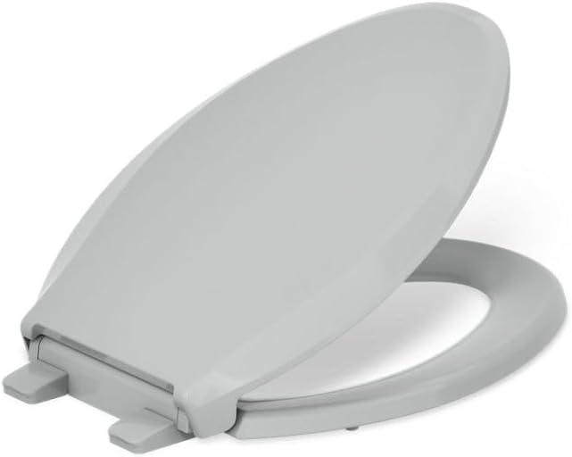 "KOHLER 4636-RL-95 Cachet ReadyLatch Elongated Toilet Seat Slow Close, Soft Close Toilet Seat Quiet Lid, Contoured Grip-Tight Bumpers Installation Hardware, Apartment Essentials, Ice Grey "